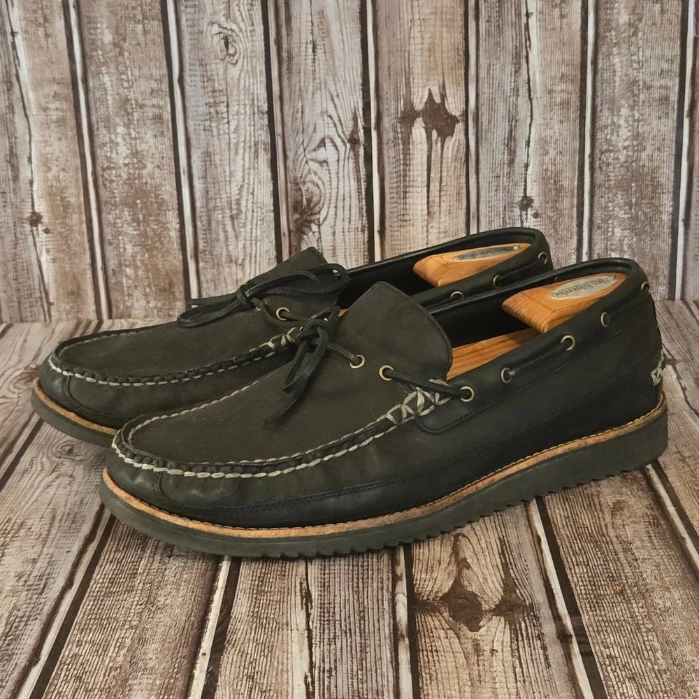 Sz 11 M‎ Mens Cole Haan Pinch Rugged Camp Moc Black Leather Cushioned Boat Shoes